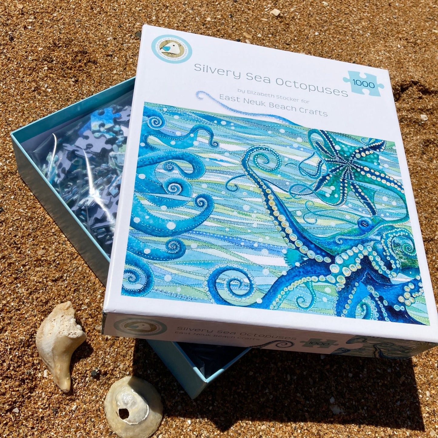 Octopus - Seaside Jigsaw Puzzle 1000 pieces - Silvery Seas - Coastal Art by Elizabeth Stocker - East Neuk Beach Crafts