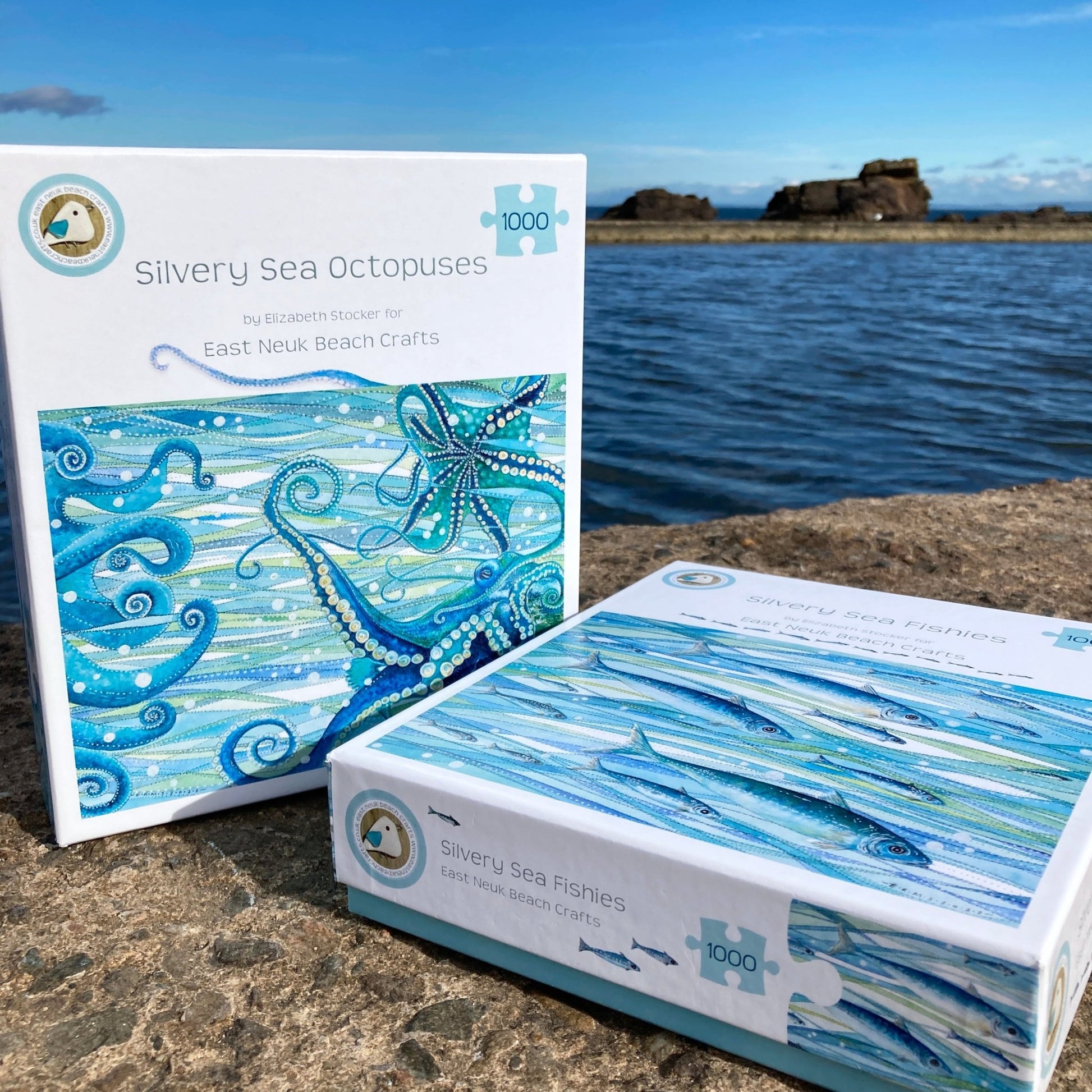 Octopus - Seaside Jigsaw Puzzle 1000 pieces - Silvery Seas - Coastal Art by Elizabeth Stocker - East Neuk Beach Crafts