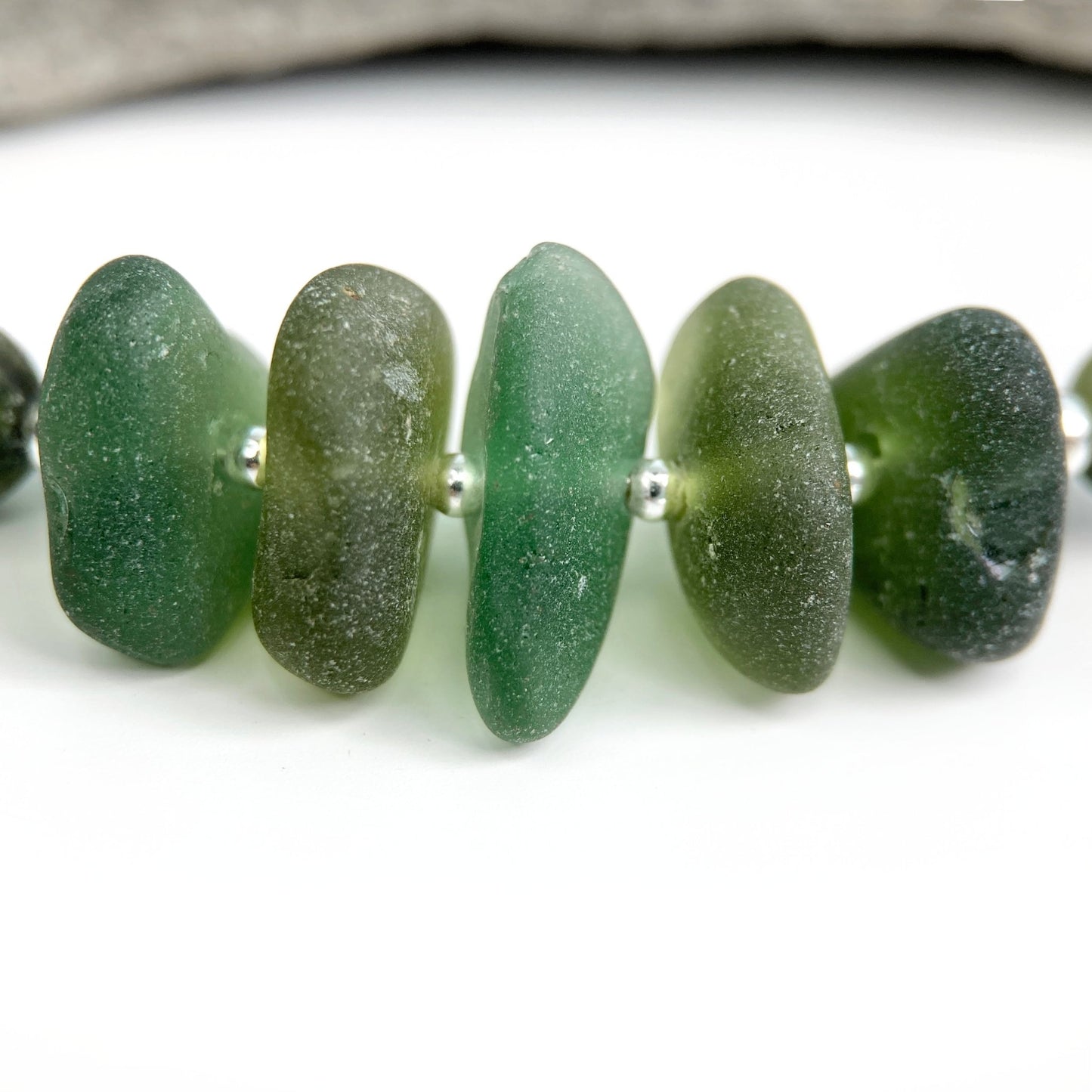 Olive Green Sea Glass Necklace with Jade Crystal Beads - Sterling Silver Scottish Jewellery - East Neuk Beach Crafts