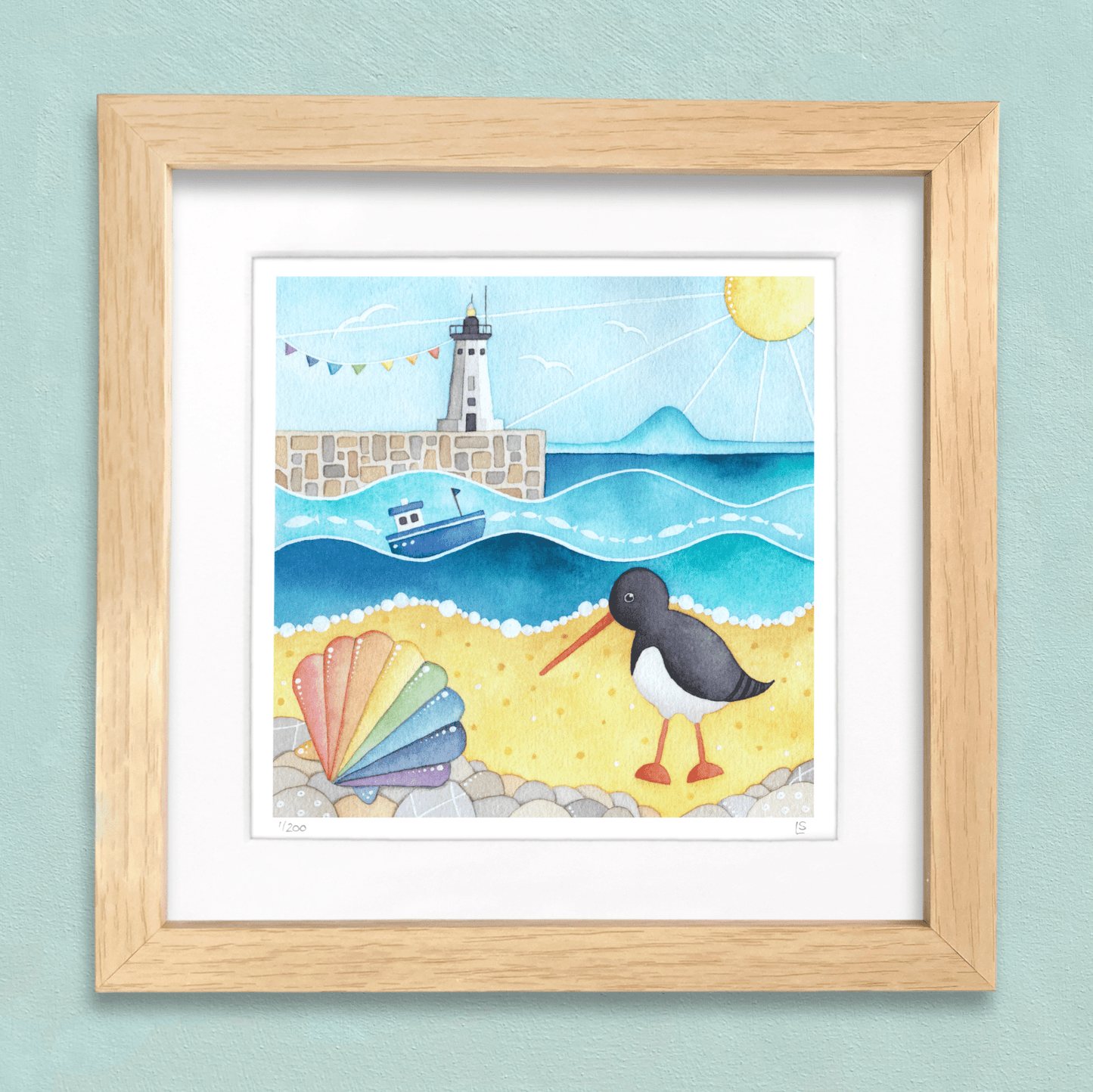 Oystercatcher and Lighthouse Print - Anstruther Seaside Watercolour Painting - Limited Edition Art - East Neuk Beach Crafts