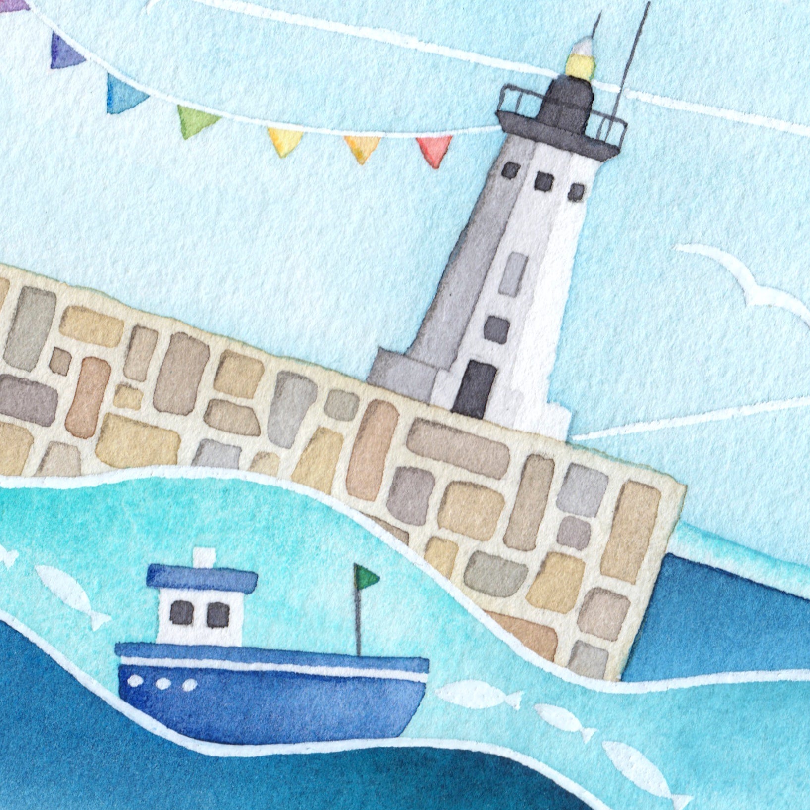 Oystercatcher and Lighthouse Print - Anstruther Seaside Watercolour Painting - Limited Edition Art - East Neuk Beach Crafts