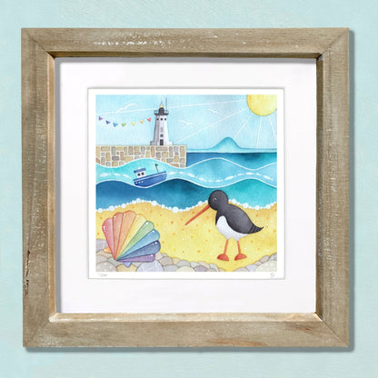 Oystercatcher and Lighthouse Print - Anstruther Seaside Watercolour Painting - Limited Edition Art - East Neuk Beach Crafts