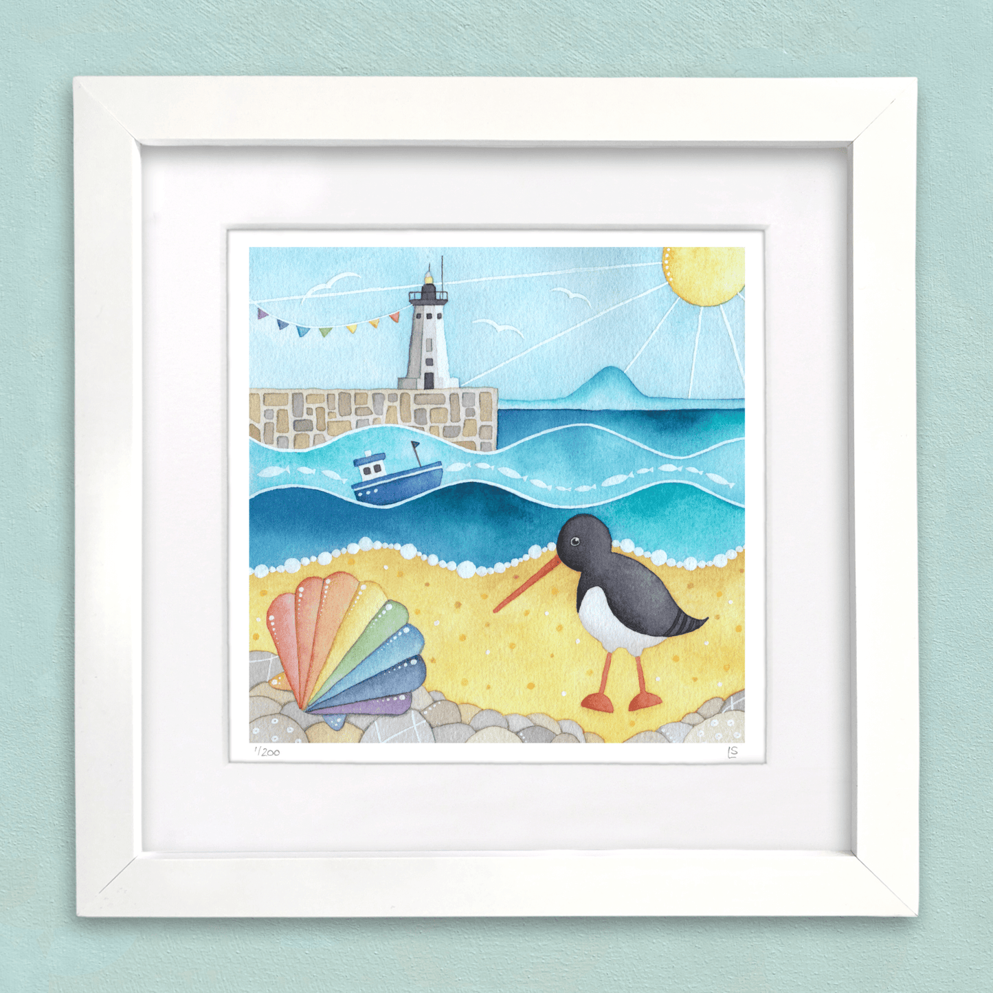 Oystercatcher and Lighthouse Print - Anstruther Seaside Watercolour Painting - Limited Edition Art - East Neuk Beach Crafts