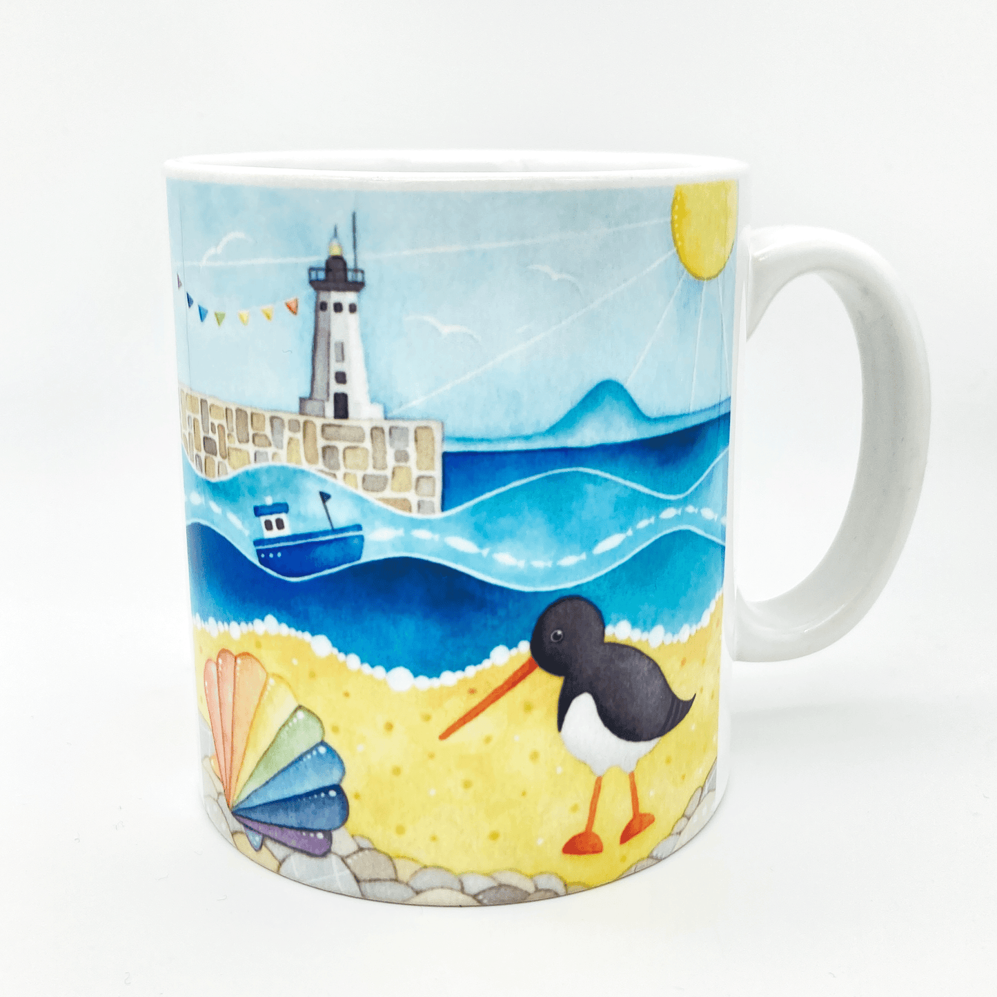 Oystercatcher Mug - Anstruther beach - Seaside Watercolours, East Neuk of Fife - East Neuk Beach Crafts