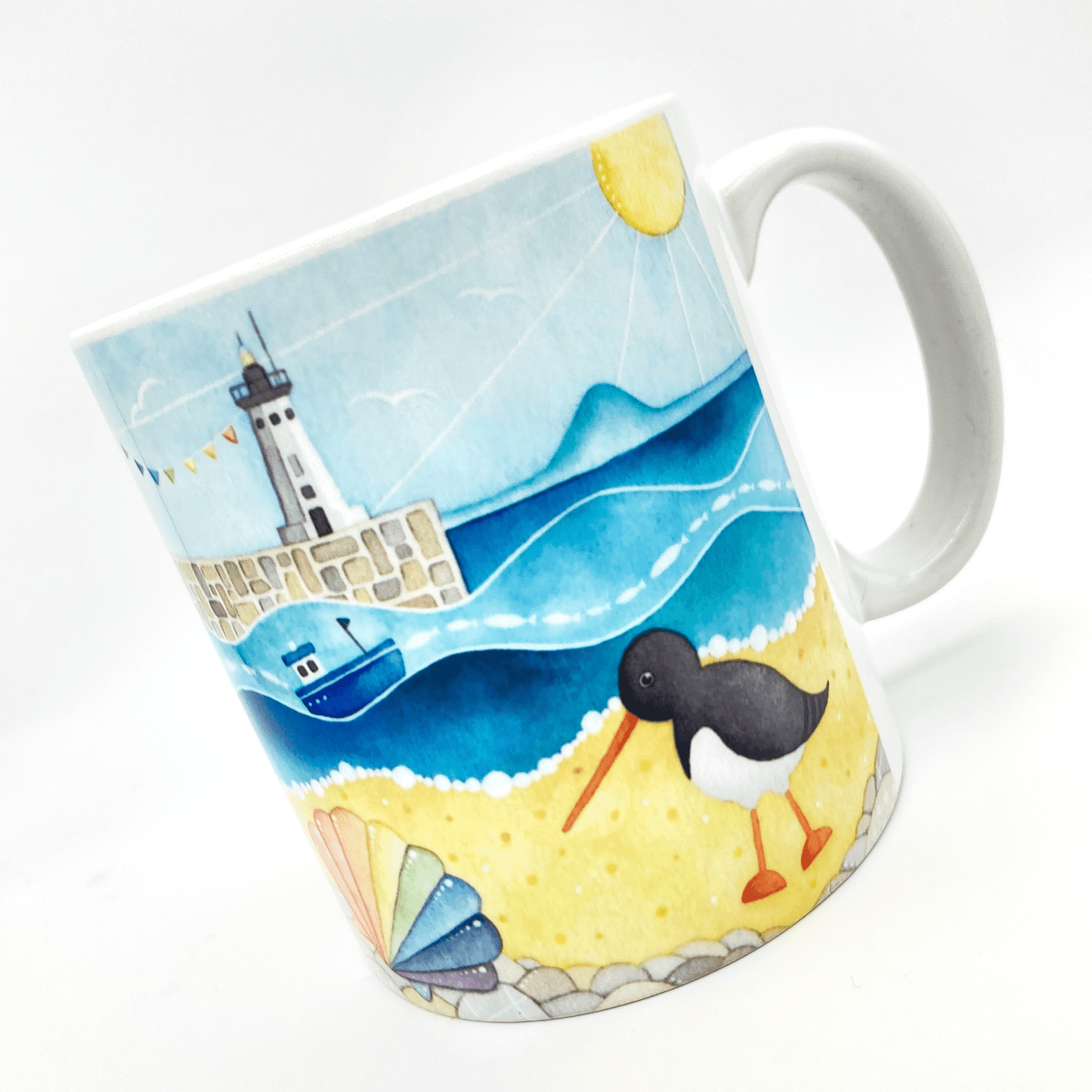 Oystercatcher Mug - Anstruther beach - Seaside Watercolours, East Neuk of Fife - East Neuk Beach Crafts