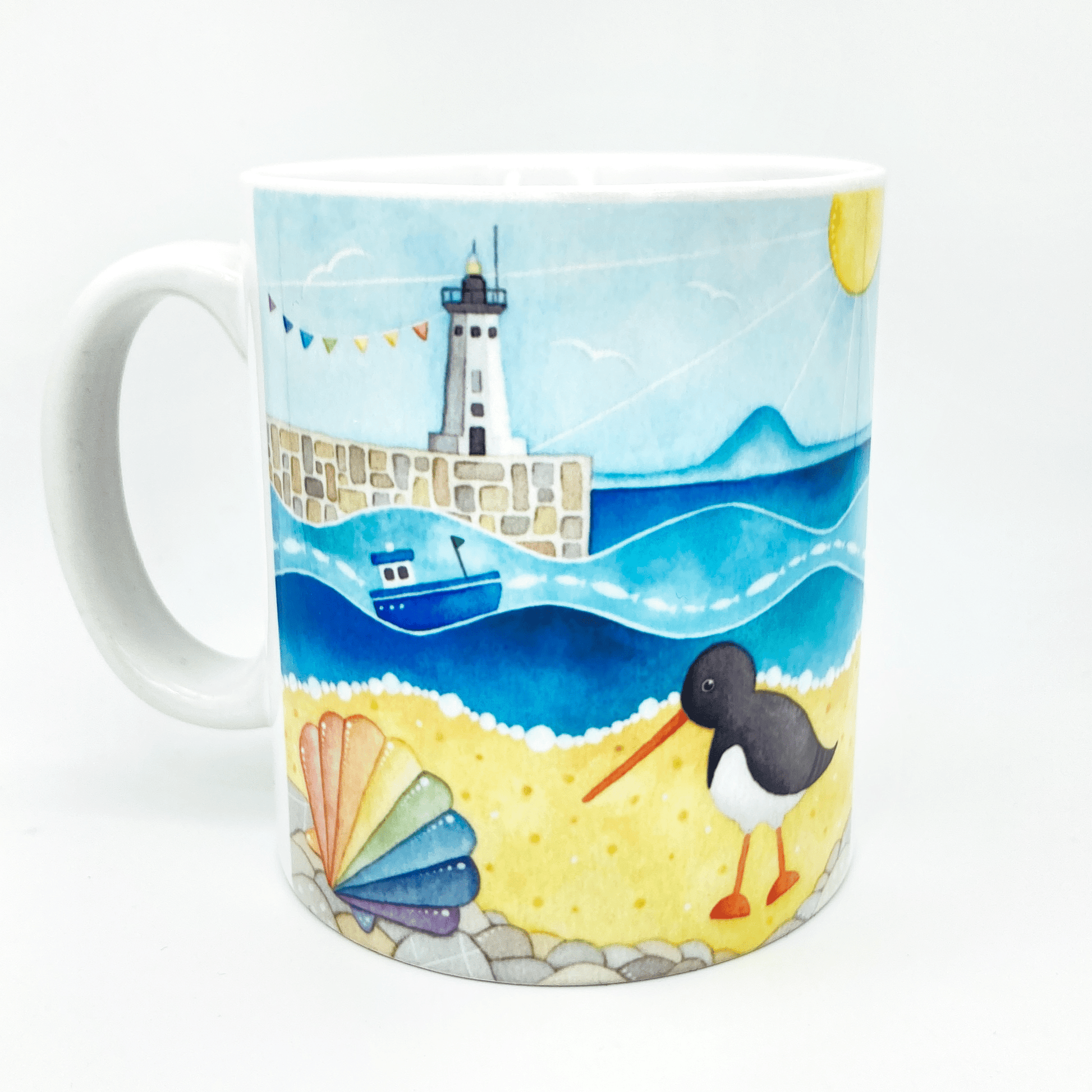 Oystercatcher Mug - Anstruther beach - Seaside Watercolours, East Neuk of Fife - East Neuk Beach Crafts