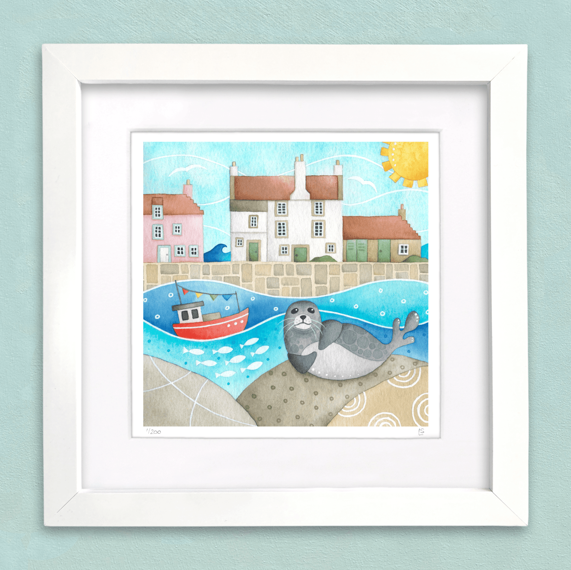 Sammy Seal at Pittenweem Harbour - Seaside Watercolour Painting - Limited Edition Signed Print - East Neuk Beach Crafts