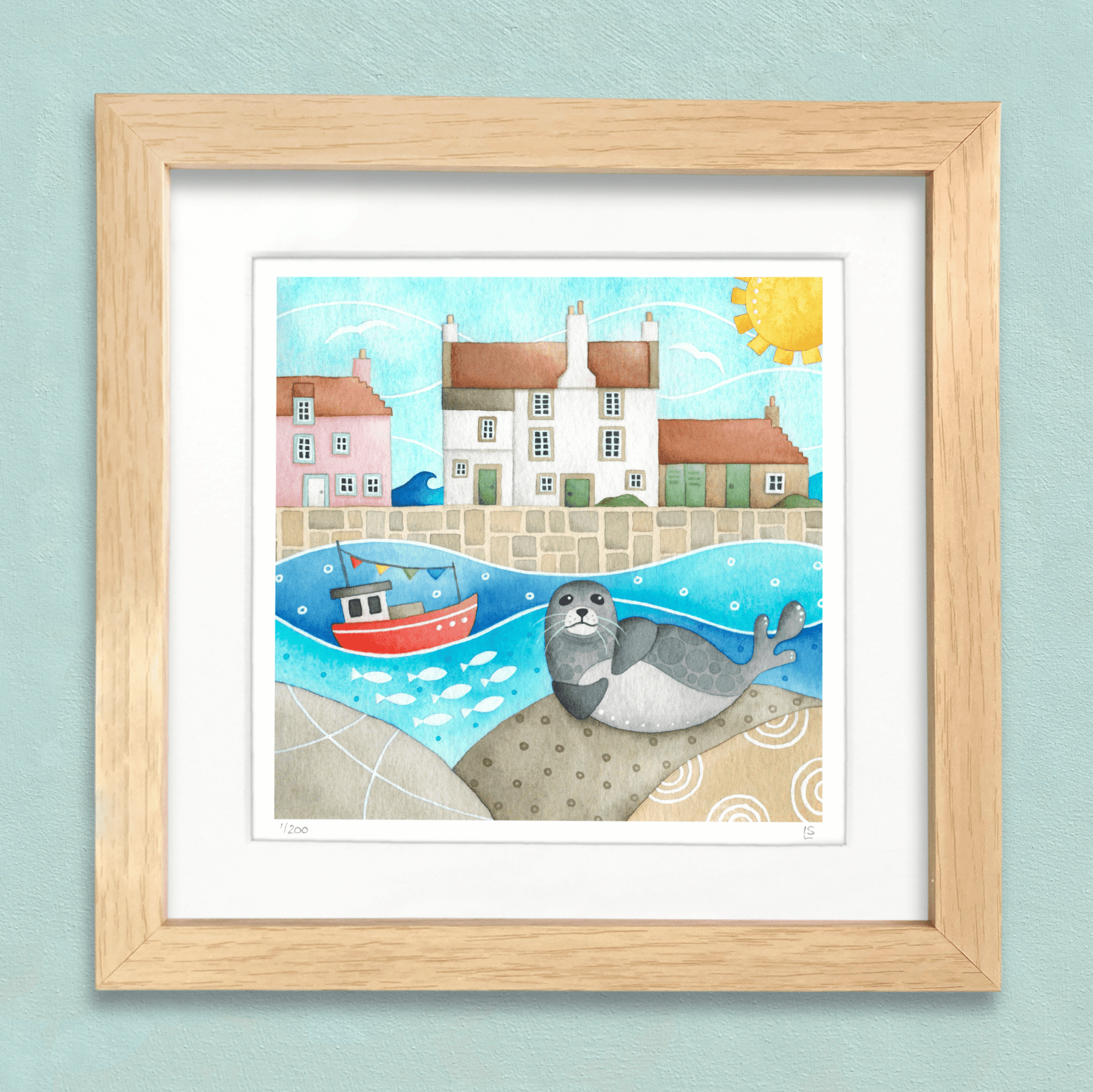 Sammy Seal at Pittenweem Harbour - Seaside Watercolour Painting - Limited Edition Signed Print - East Neuk Beach Crafts