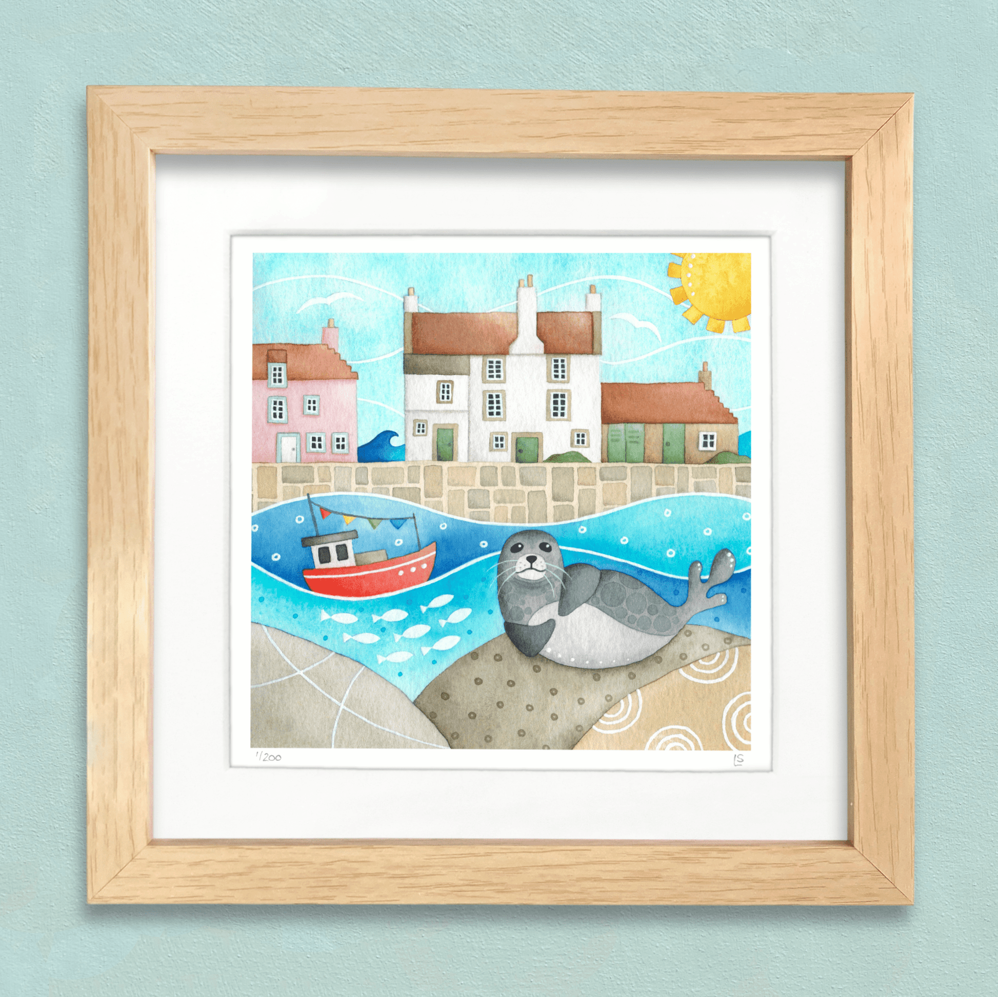 Sammy Seal at Pittenweem Harbour - Seaside Watercolour Painting - Limited Edition Signed Print - East Neuk Beach Crafts