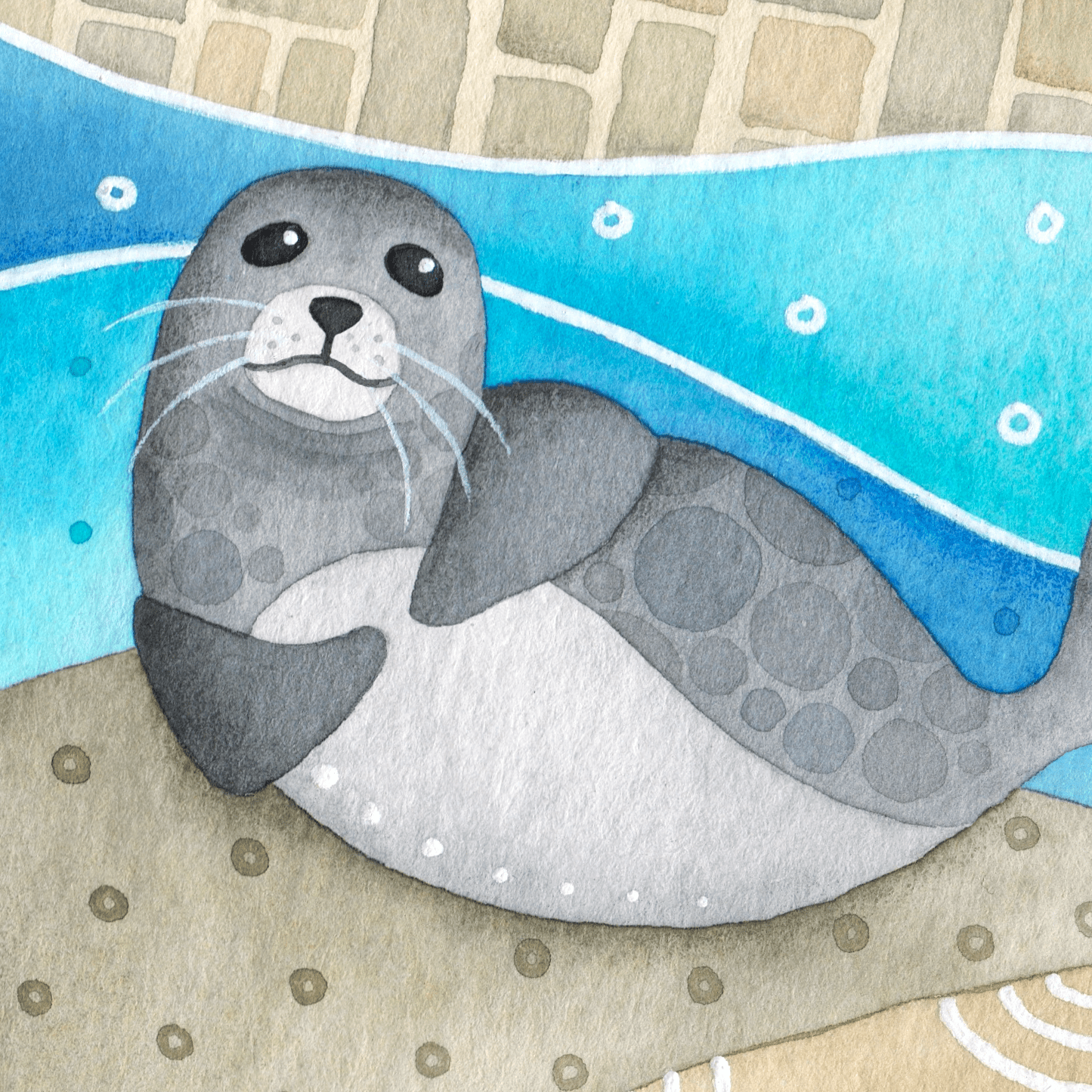 Sammy Seal at Pittenweem Harbour - Seaside Watercolour Painting - Limited Edition Signed Print - East Neuk Beach Crafts