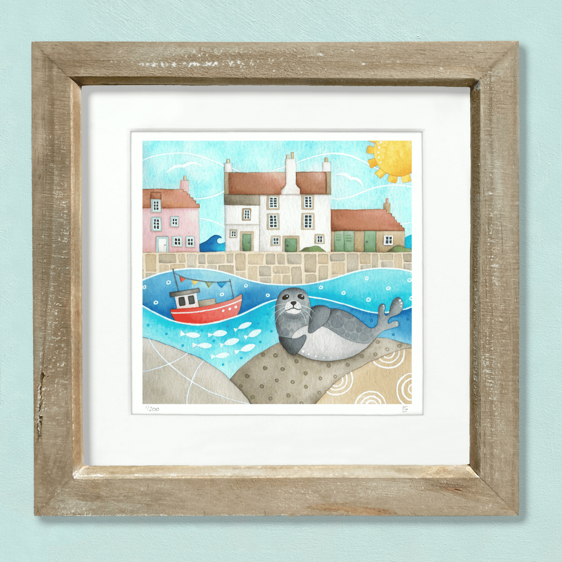 Sammy Seal at Pittenweem Harbour - Seaside Watercolour Painting - Limited Edition Signed Print - East Neuk Beach Crafts