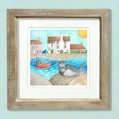Sammy Seal at Pittenweem Harbour - Seaside Watercolour Painting - Limited Edition Signed Print - East Neuk Beach Crafts