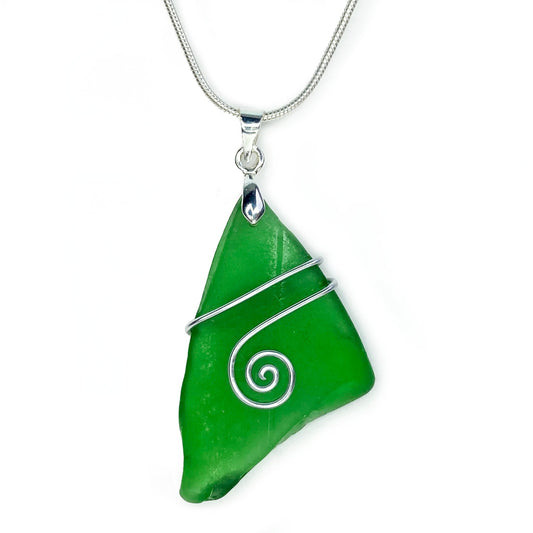 Sea Glass Pendant - Emerald Green - Celtic Silver Wire Wrapped Necklace - East Neuk Beach Crafts