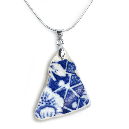 Sea Pottery Pendant - Antique Beach China - Blue and White Necklace - East Neuk Beach Crafts