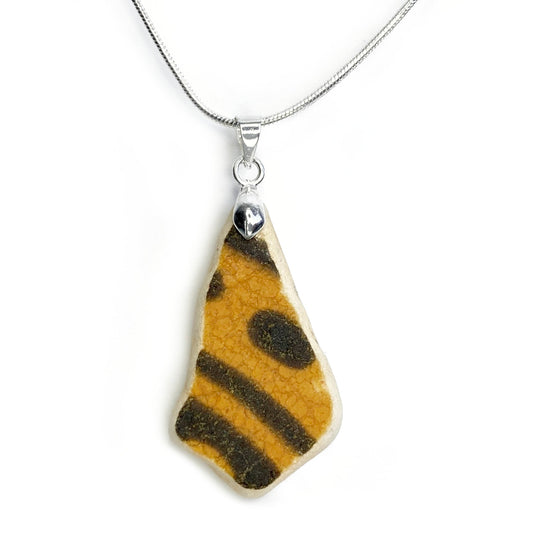 Sea Pottery Pendant - Antique Beach China - Orange and Brown Stripy Necklace - East Neuk Beach Crafts