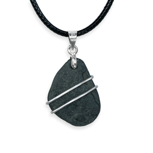 Sea Slate Pendant - Men's / Unisex Black Wire Wrapped Necklace - Scottish Handmade Jewellery - East Neuk Beach Crafts