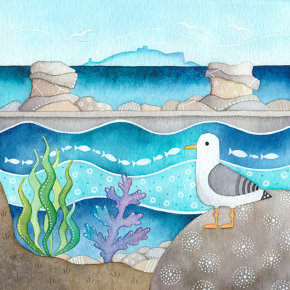 Seagull Greetings Card - Cellardyke - Seaside Watercolour