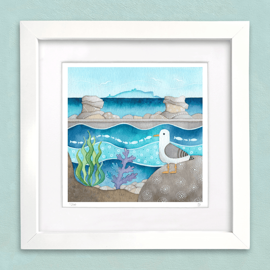 Seagull at Cellardyke Pool Print - Seaside Watercolour Painting - Limited Edition Signed Art - East Neuk Beach Crafts