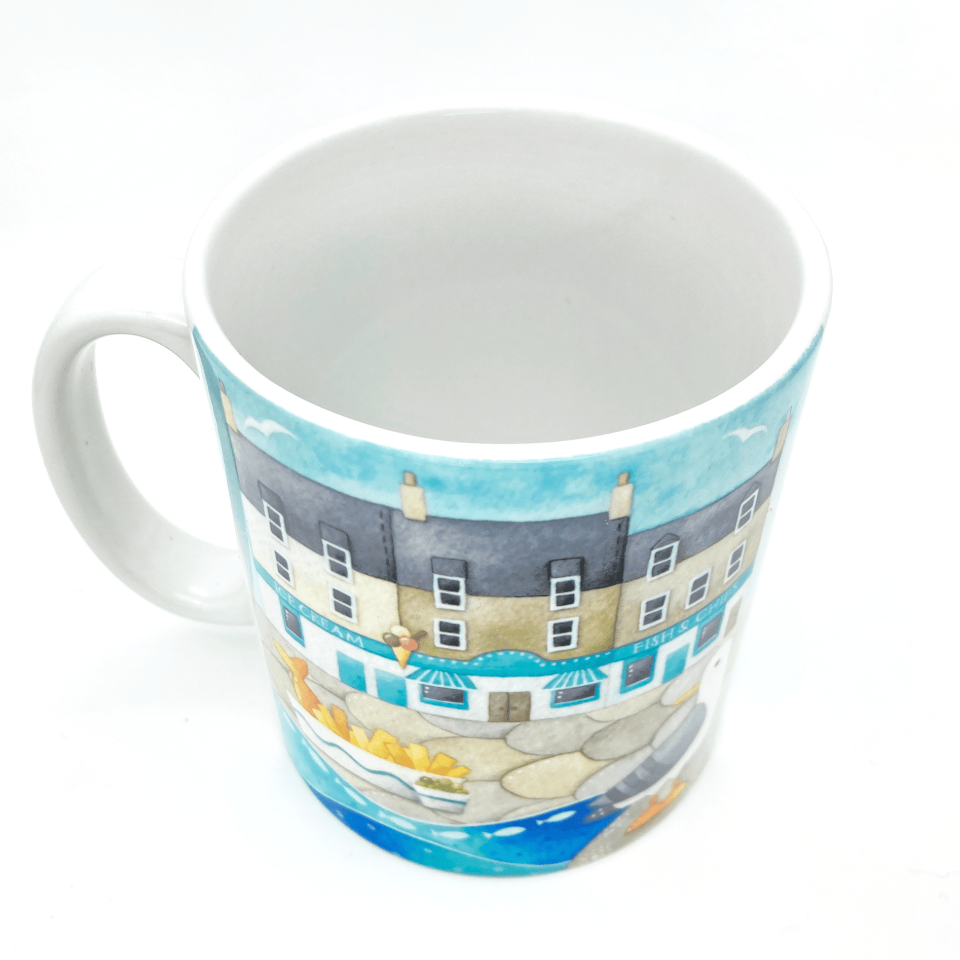 Seagull Mug - Fish and Chips at Anstruther - Seaside Watercolours, East Neuk of Fife - East Neuk Beach Crafts