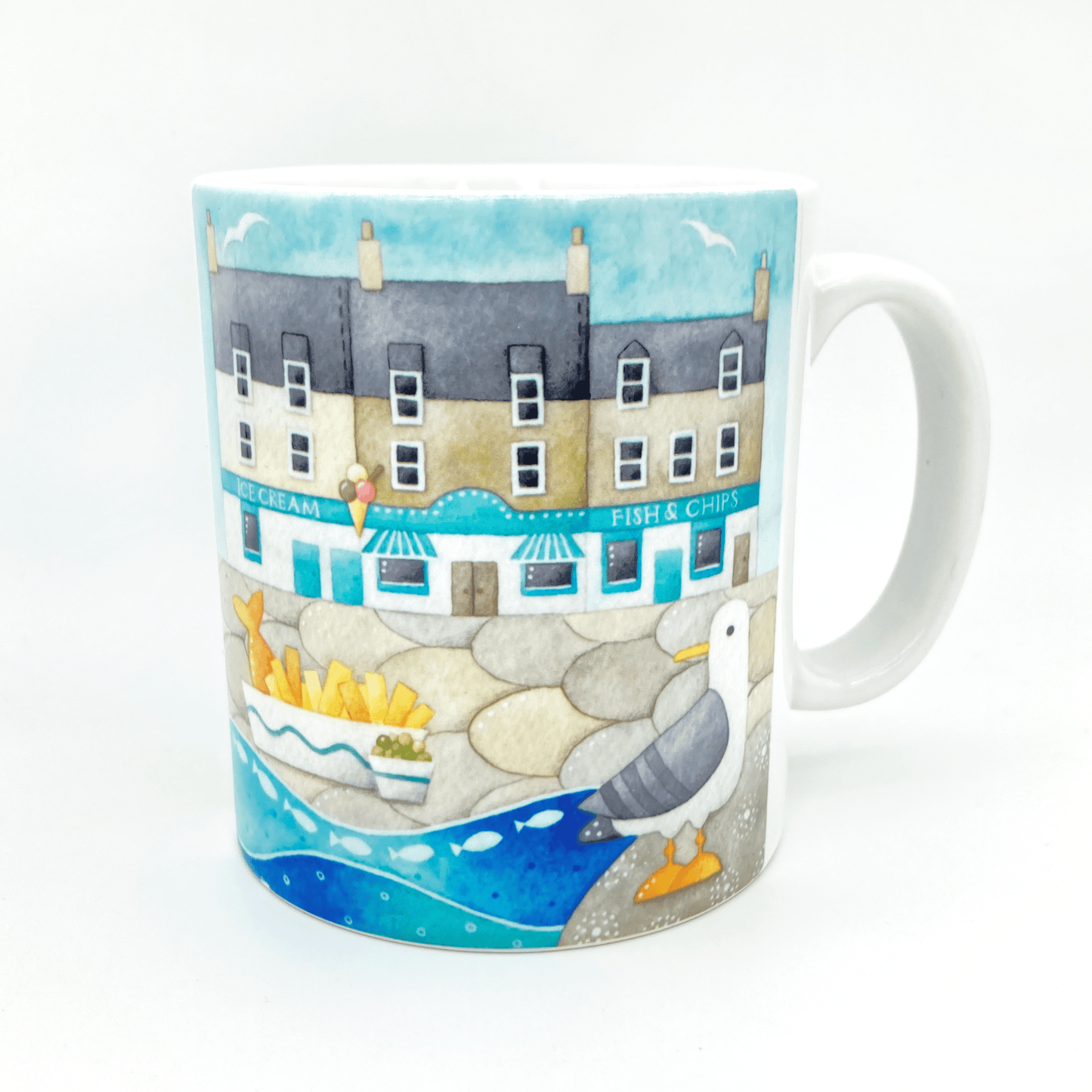 Seagull Mug - Fish and Chips at Anstruther - Seaside Watercolours, East Neuk of Fife - East Neuk Beach Crafts