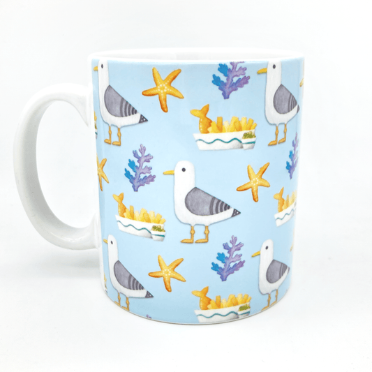 Seagull Pattern Mug - Seagull's Feast - Seaside Ceramic Mug - East Neuk Beach Crafts