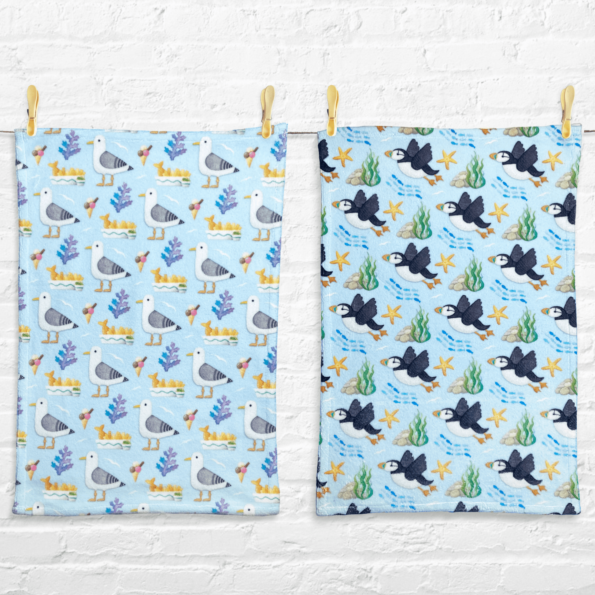 Seagull Tea Towel or Hand Towel - Fluffy Style - Seaside Kitchen Towel - East Neuk Beach Crafts