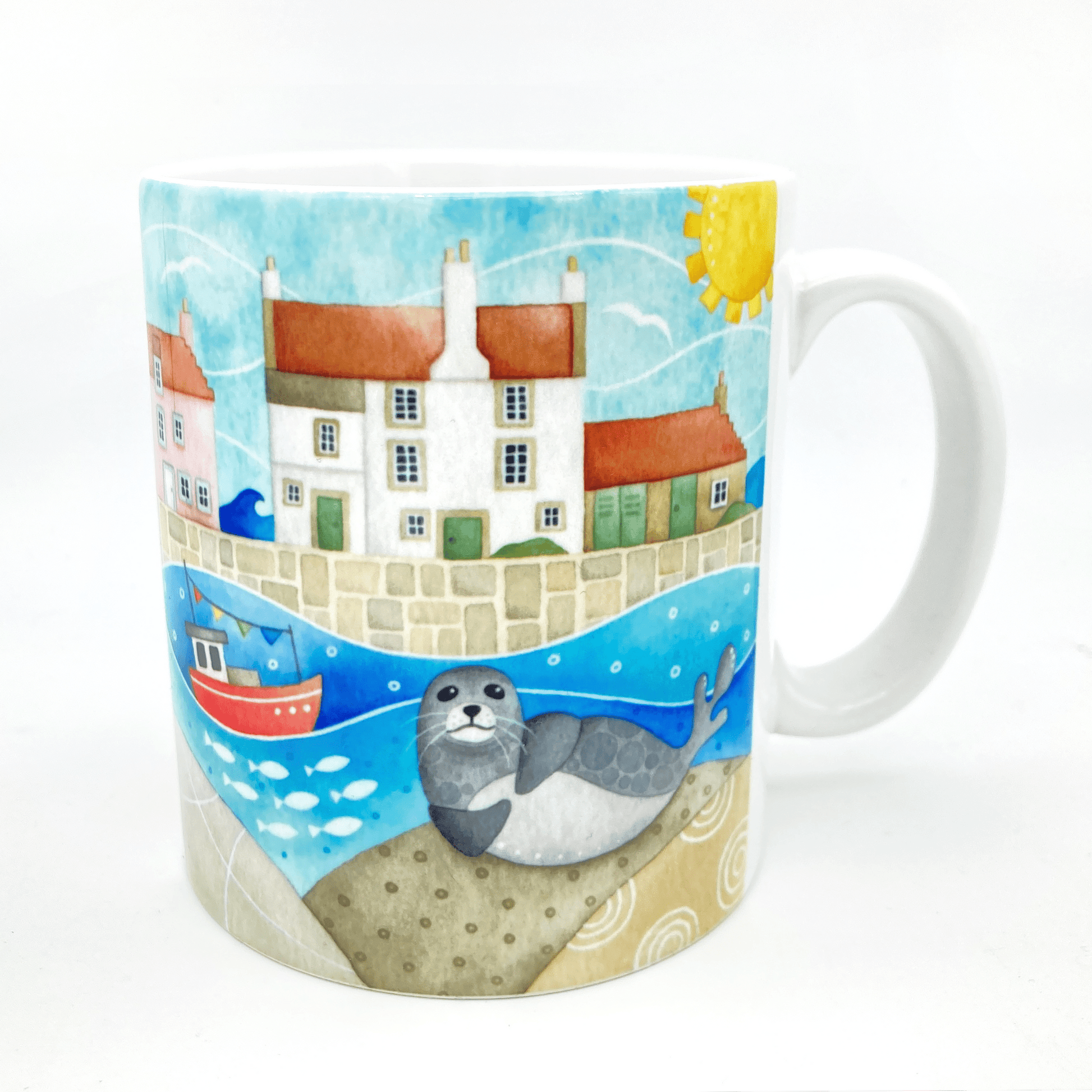 Seal Mug - Sammy Seal at Pittenweem Harbour - Seaside Watercolours, East Neuk of Fife - East Neuk Beach Crafts