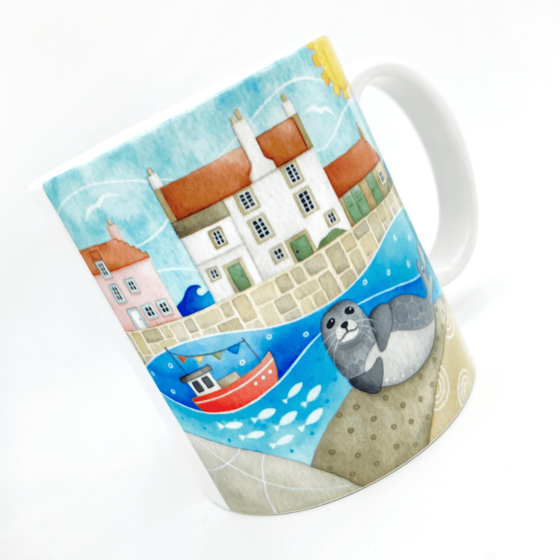 Seal Mug - Sammy Seal at Pittenweem Harbour - Seaside Watercolours, East Neuk of Fife - East Neuk Beach Crafts