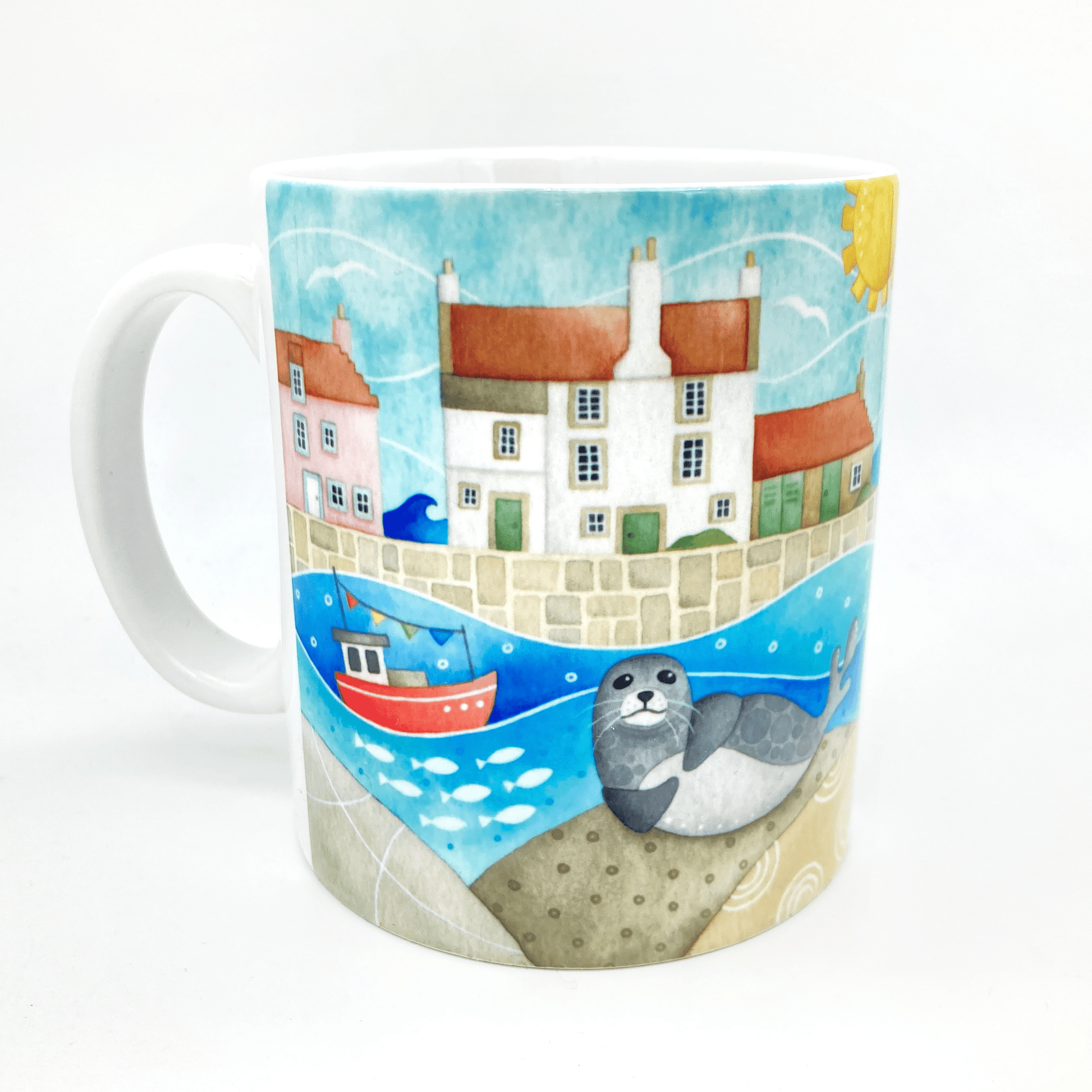 Seal Mug - Sammy Seal at Pittenweem Harbour - Seaside Watercolours, East Neuk of Fife - East Neuk Beach Crafts