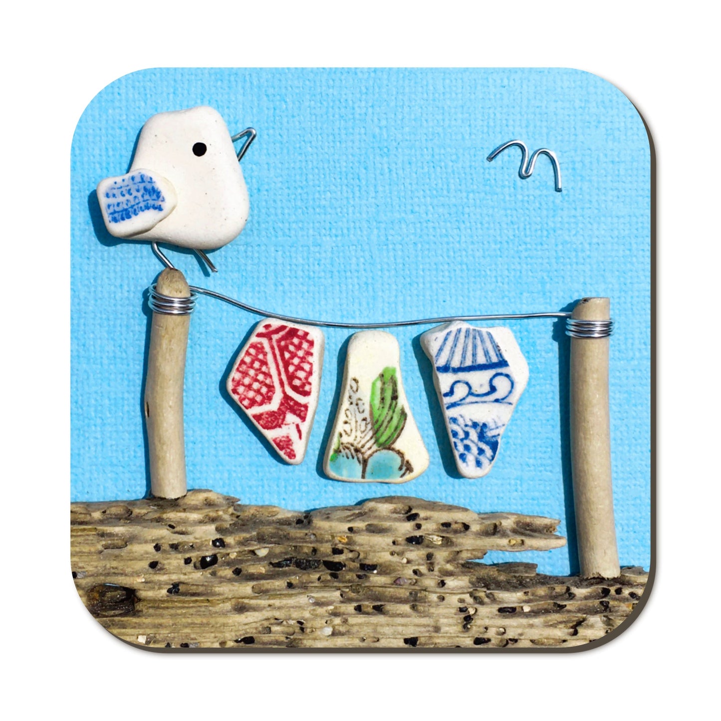 Seaside Coaster - Seagull & Washing Line Pebble Art - East Neuk Beach Crafts