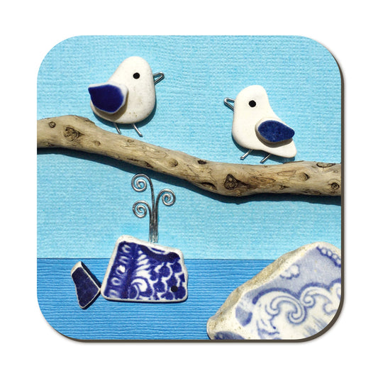 Seaside Coaster - Seagulls and Whale - Beach Pebble Art - East Neuk Beach Crafts