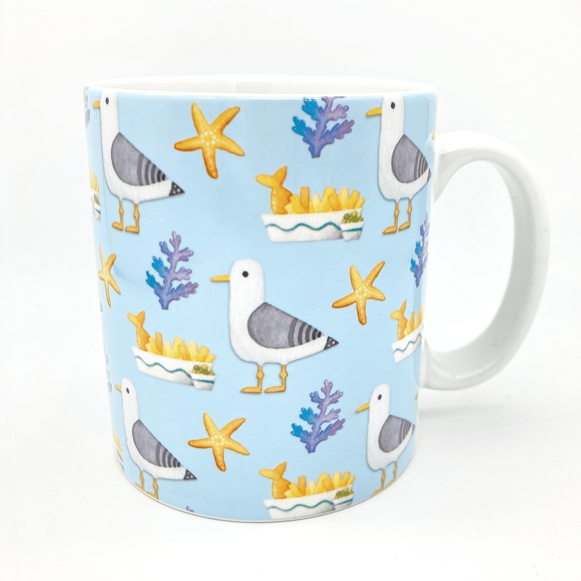 Set of 2 Mugs - Cute Seagull & Puffin Patterns - Save £3 - East Neuk Beach Crafts