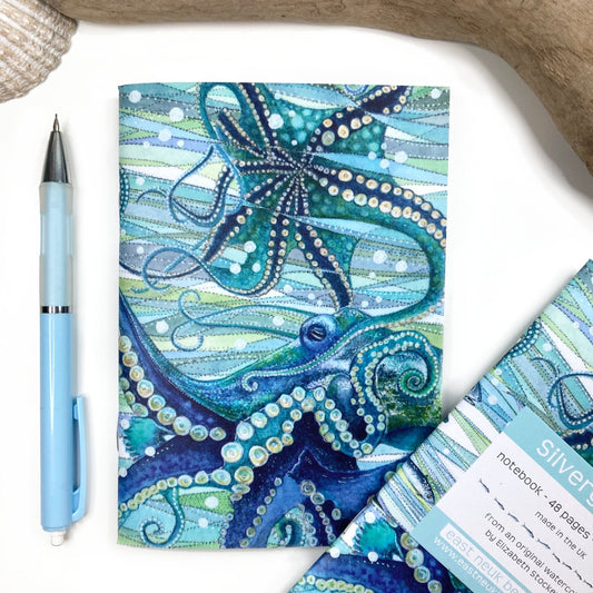 Small Octopus Notebook - A6 Pocket Notepad with Lined Paper - Seaside Stationery - East Neuk Beach Crafts
