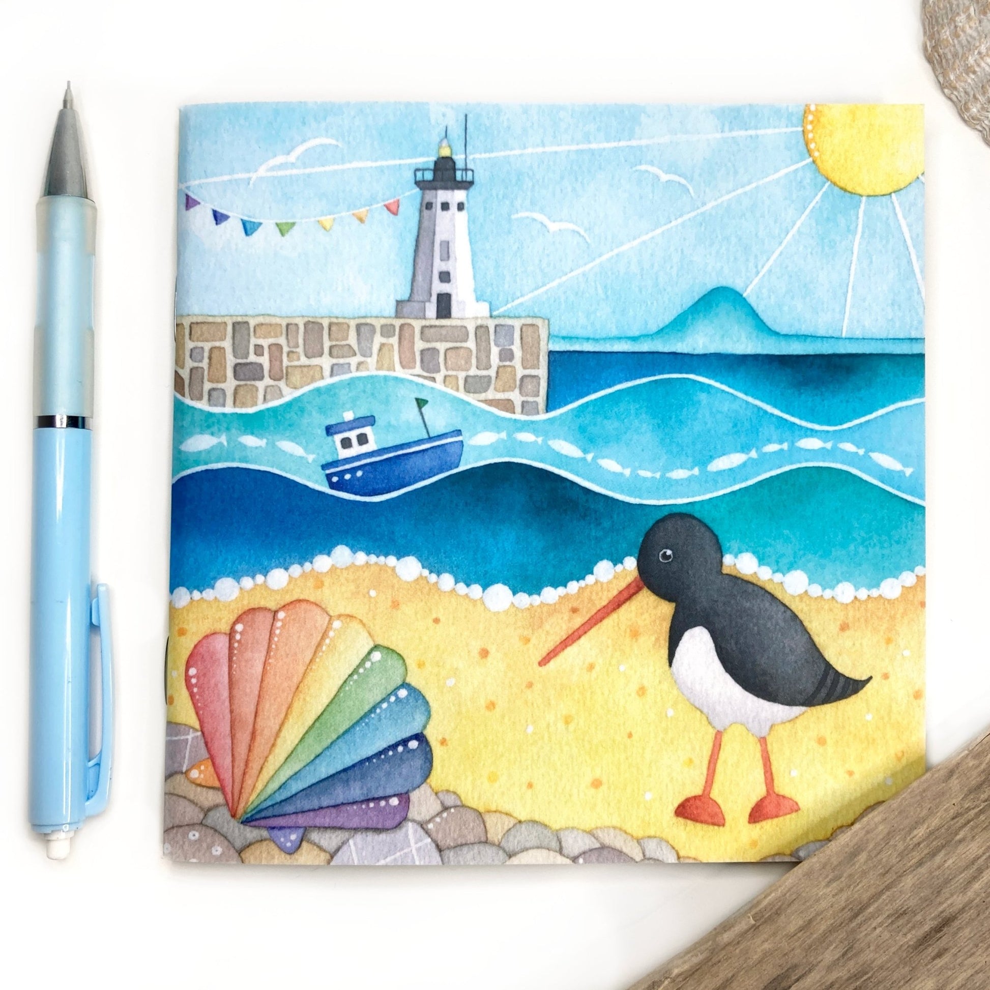 Square Lined Notebook - Oystercatcher at Anstruther - Seaside Art Journal - East Neuk Beach Crafts