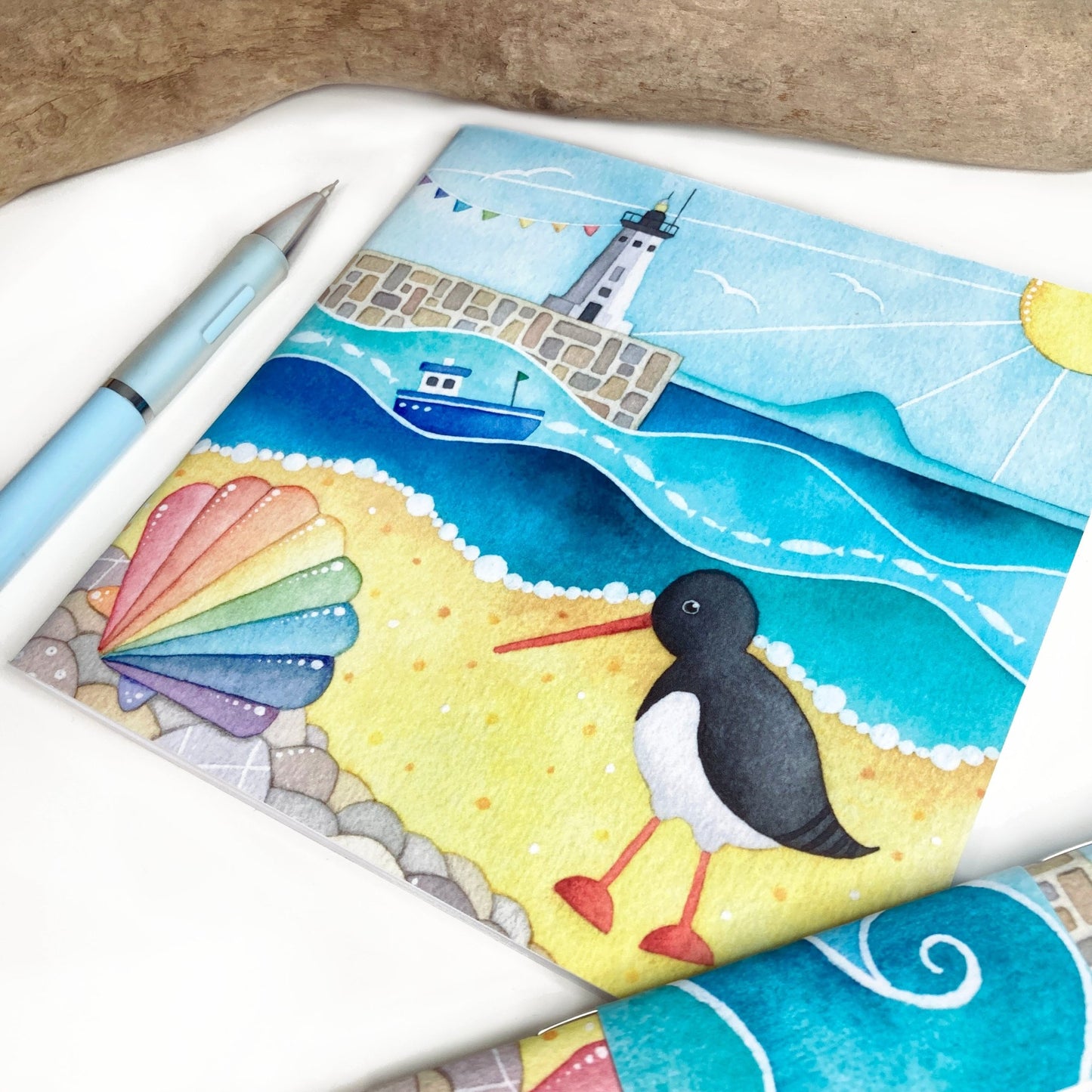 Square Lined Notebook - Oystercatcher at Anstruther - Seaside Art Journal - East Neuk Beach Crafts