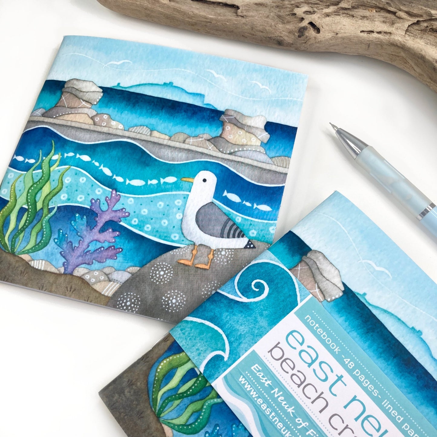 Square Lined Notebook - Seagull at Cellardyke - Seaside Art Journal - East Neuk Beach Crafts
