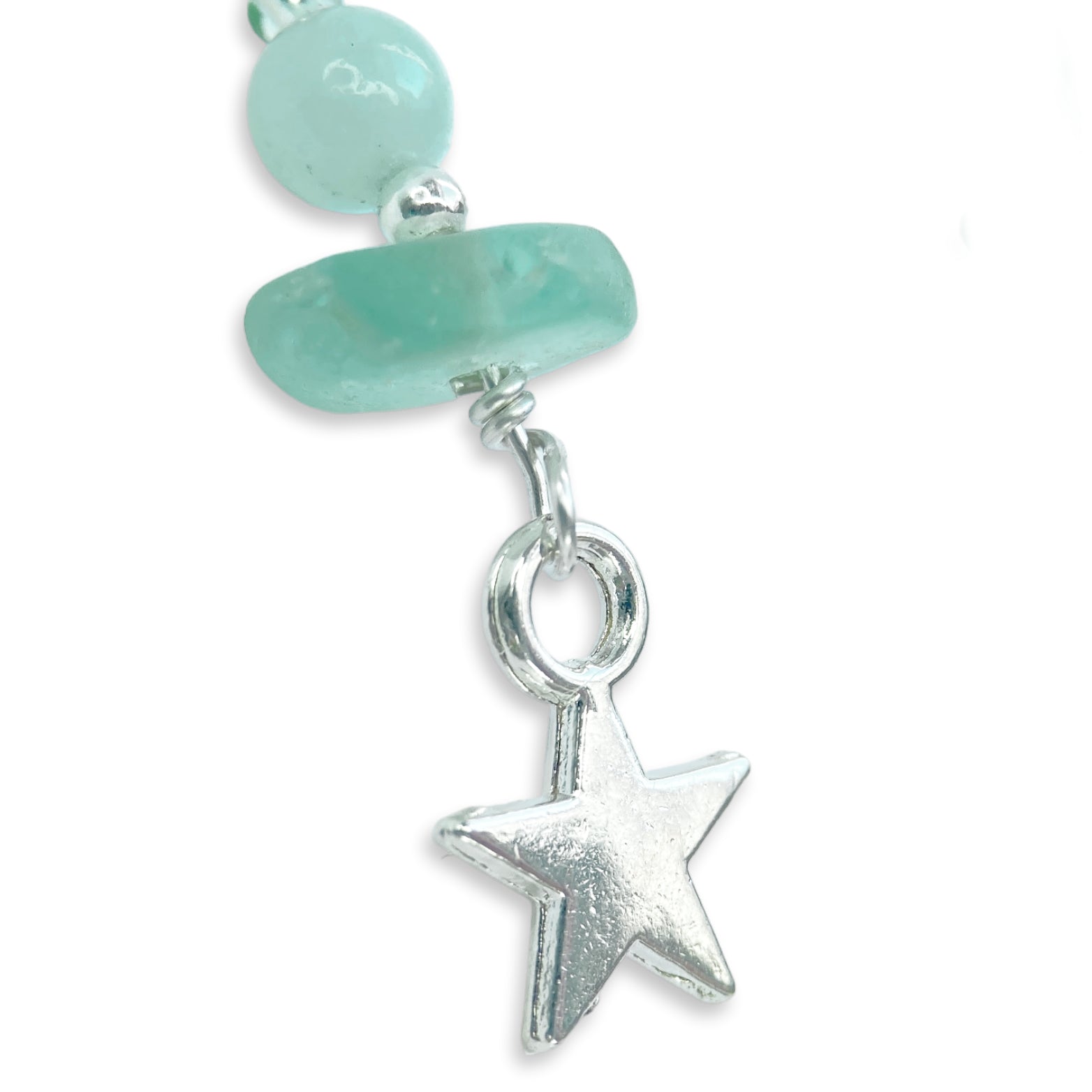 Star Earrings - Green Sea Glass & Silver Jewellery with Amazonite Crystal Beads - East Neuk Beach Crafts
