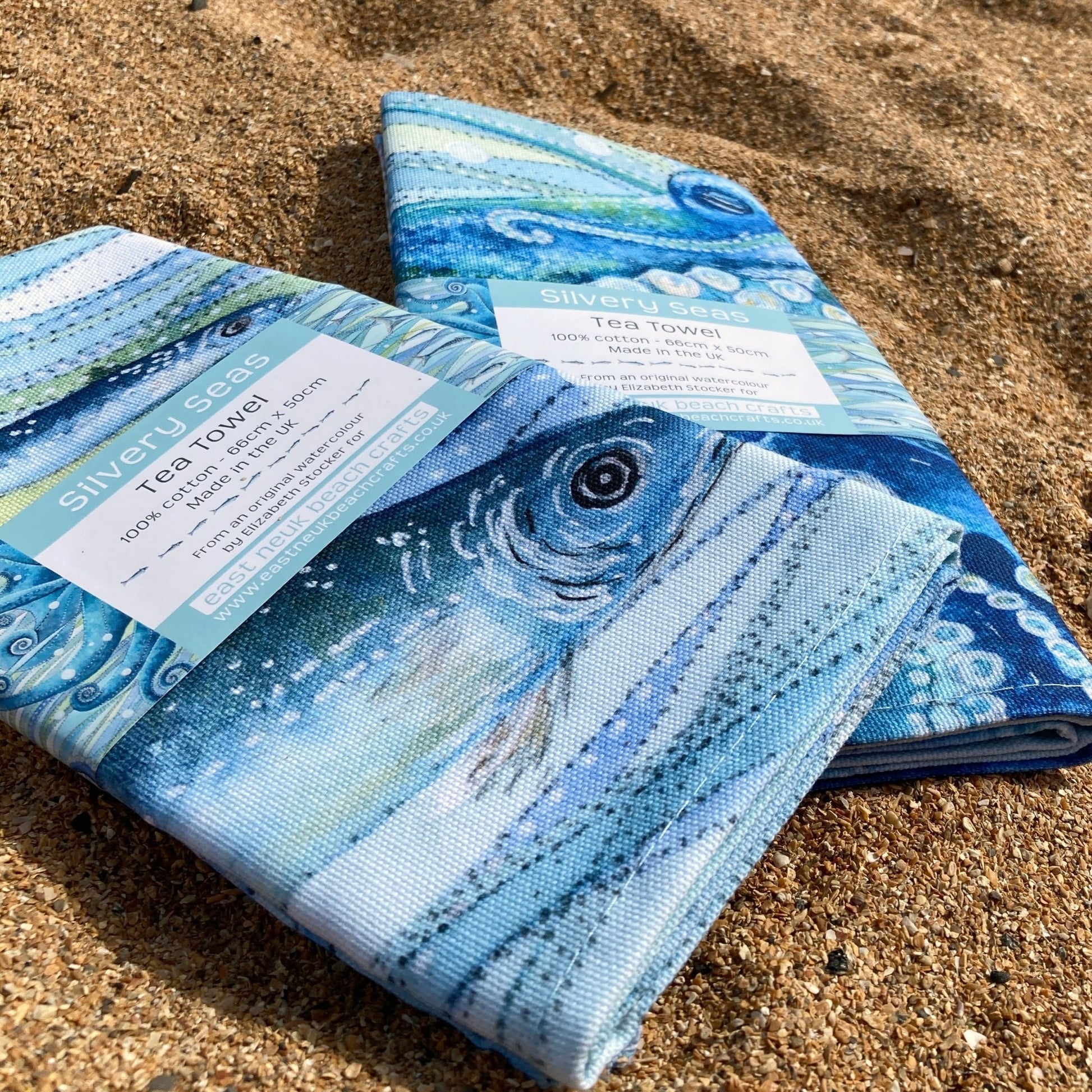 Tea Towel Bundle x2 - Fish & Octopus - 100% Cotton - Coastal Seaside Kitchen - East Neuk Beach Crafts