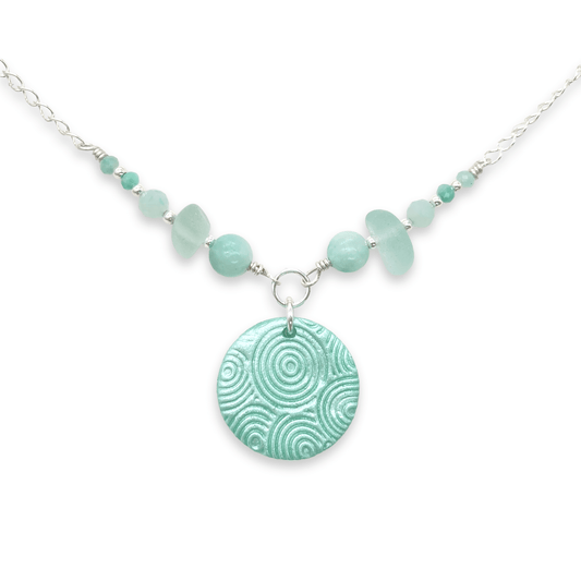 Wave Ripple Sea Glass Necklace - Seaglass, Amazonite Sterling Silver Jewellery - East Neuk Beach Crafts
