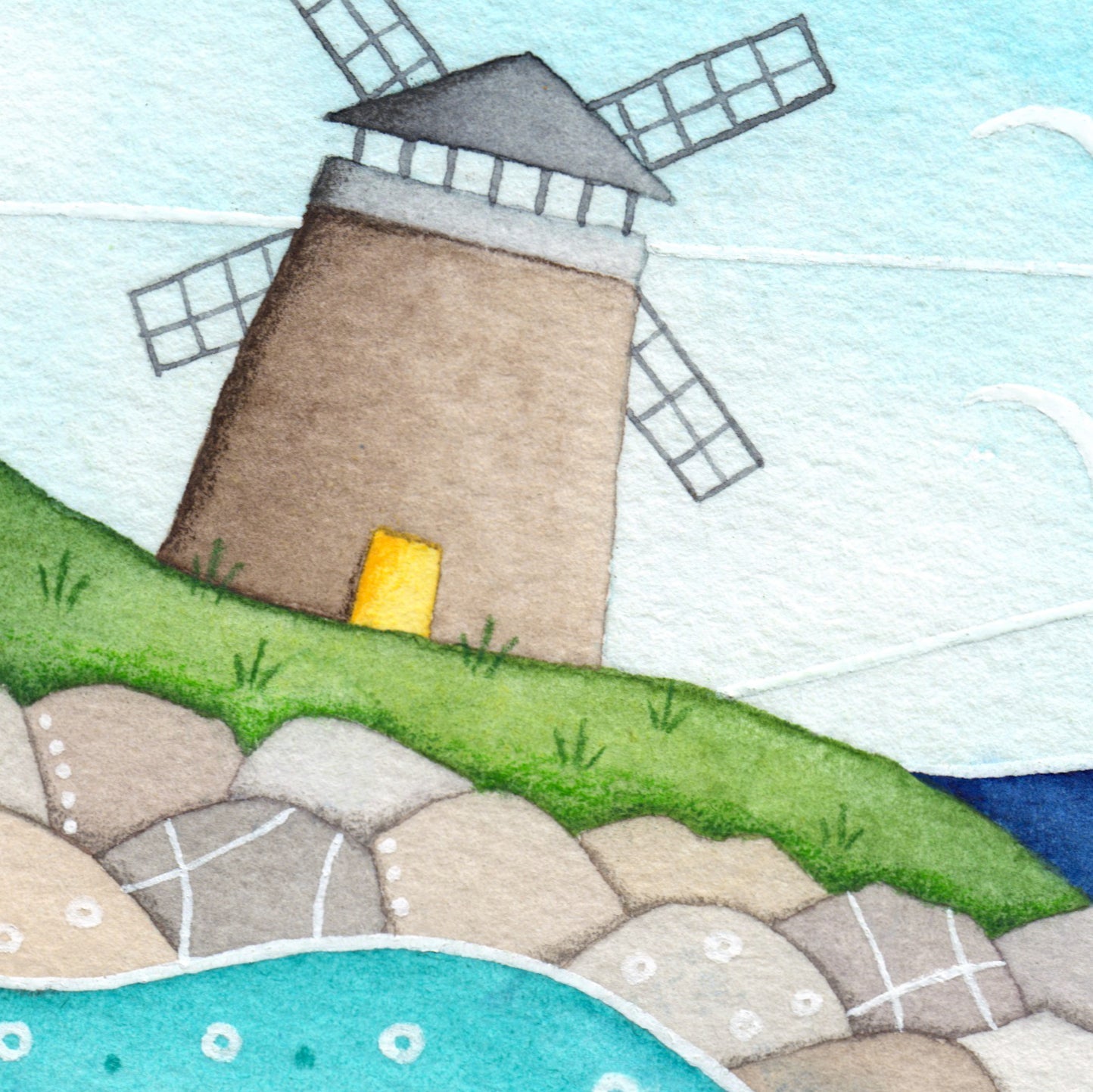 Windmill & Bathing Pool Print - St Monans Seaside Watercolour Painting - Limited Edition Signed Art - East Neuk Beach Crafts