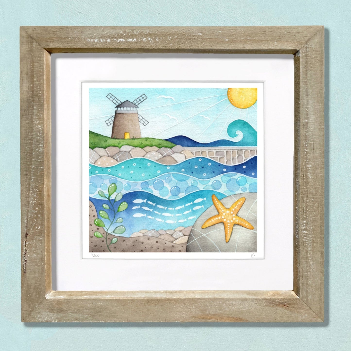 Windmill & Bathing Pool Print - St Monans Seaside Watercolour Painting - Limited Edition Signed Art - East Neuk Beach Crafts