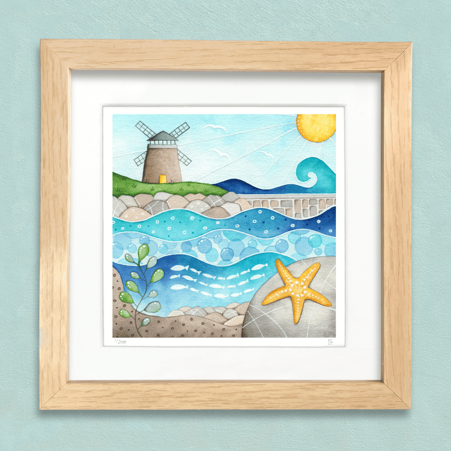 Windmill & Bathing Pool Print - St Monans Seaside Watercolour Painting - Limited Edition Signed Art - East Neuk Beach Crafts
