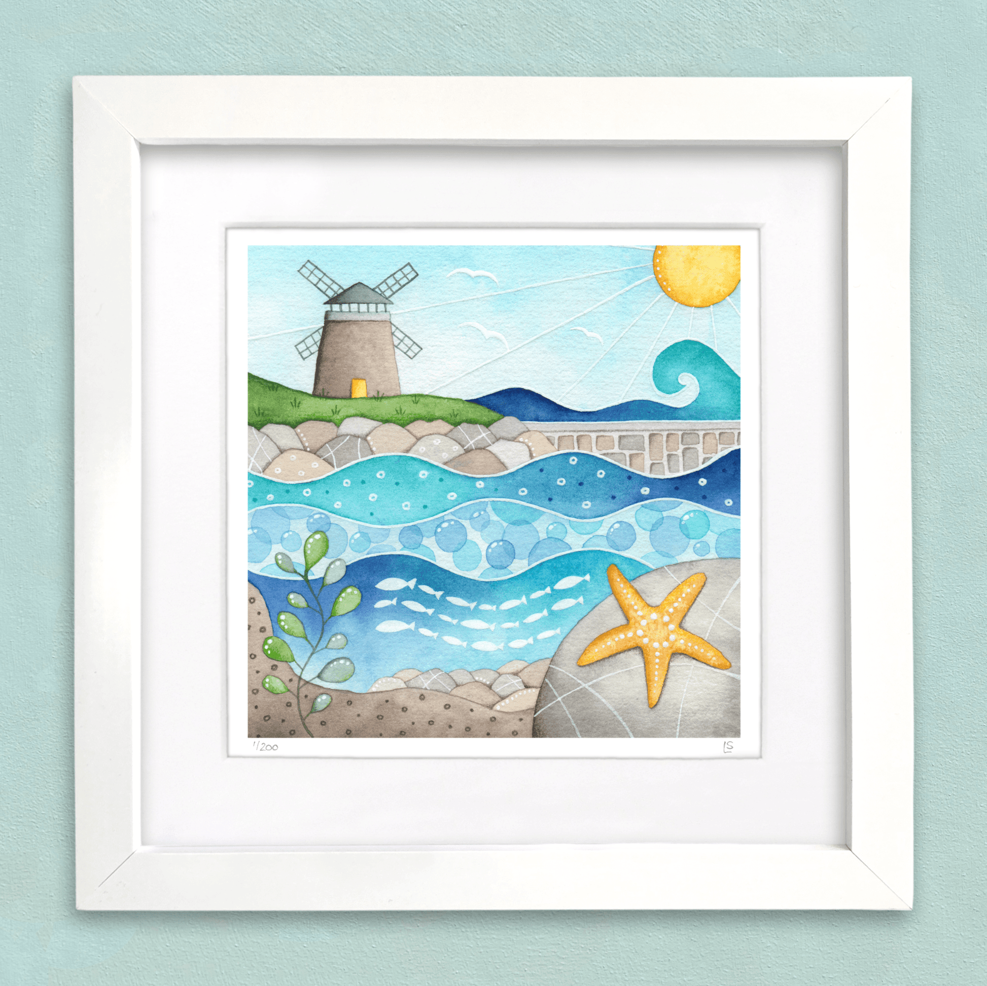 Windmill & Bathing Pool Print - St Monans Seaside Watercolour Painting - Limited Edition Signed Art - East Neuk Beach Crafts